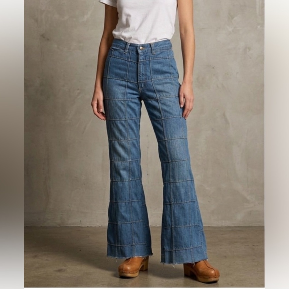 RARE Vintage 70s 80s Patchwork design High rise flare jeans Sz 26 READ